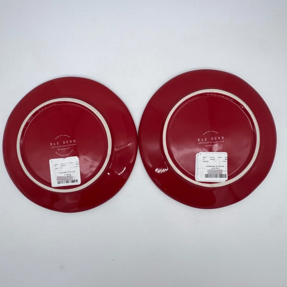 Rae Dunn Merry Cheer Plate Set‎ of 2 Red 7.5